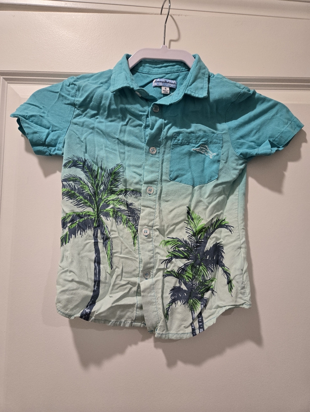 Tommy Bahama Boys Beach Palm Trees Blue Button Down Shirt - Size 5